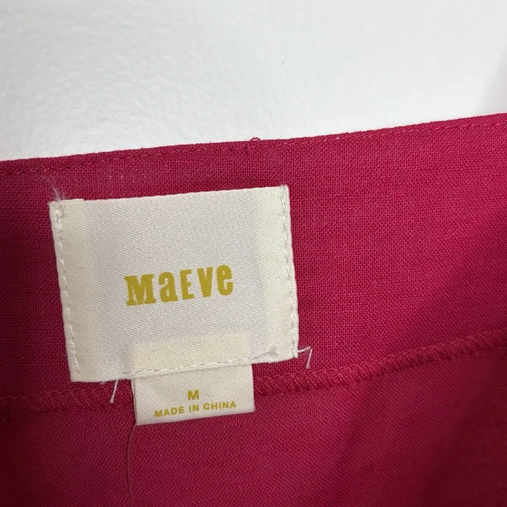 Maeve Smocked Linen Cotton Tank Top Pink Womens M Strappy Summer Preppy Ruffled